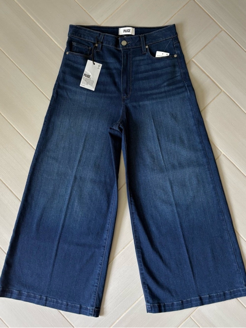 NWT PAIGE Lennie, Wide Leg Ankle, Dark Blue Denim Jeans - Picture 4 of 9
